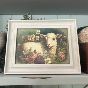 5x7" Versatile White Freestanding Frame Farmhouse Flowers Lamb Home Decor Accent
